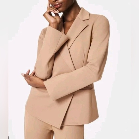 SPANX PERFECT ASYMMETRIC TAILORED BLAZER Jacket in toffee color. NWT size L - Picture 2 of 9